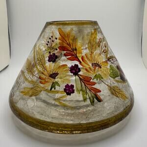 RETIRED Yankee Candle Company Crackle Glass Candle Jar Shade Flowers Fall Spring